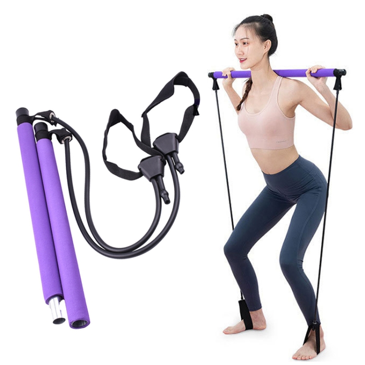 

Adjustable Length Pilates Rod Yoga Rod Exercise Stretching Belt Squat Resistance Rope Home Fitness Equipment(Purple)