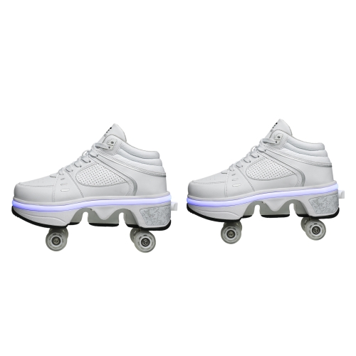 

Two-Purpose Skating Shoes Deformation Shoes Double Row Rune Roller Skates Shoes, Size: 39(High-top With Light (White))