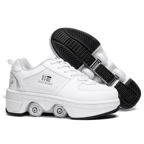 

Two-Purpose Skating Shoes Deformation Shoes Double Row Rune Roller Skates Shoes, Size: 42(Low-top Without Light (White))