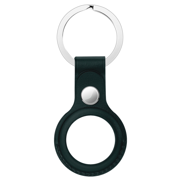 

Anti-scratch Top-layer Cowhide Leather Protective Cover with Hanging Buckle for AirTag(Ink Green)