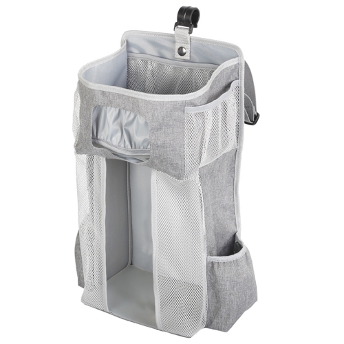 

Baby Crib Hanging Bag Multifunctional Detachable Bed Diaper Toy Storage Bag(Gray Snow)