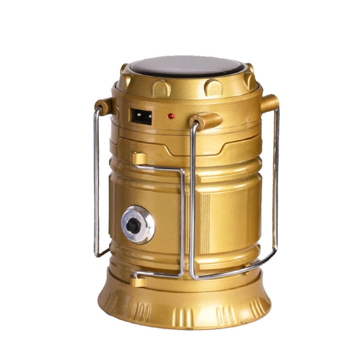 

LED Tent Light Solar Rechargeable Camping Light Stretchable Multifunctional Lantern, Support USB Output,EU Plug(Gold)