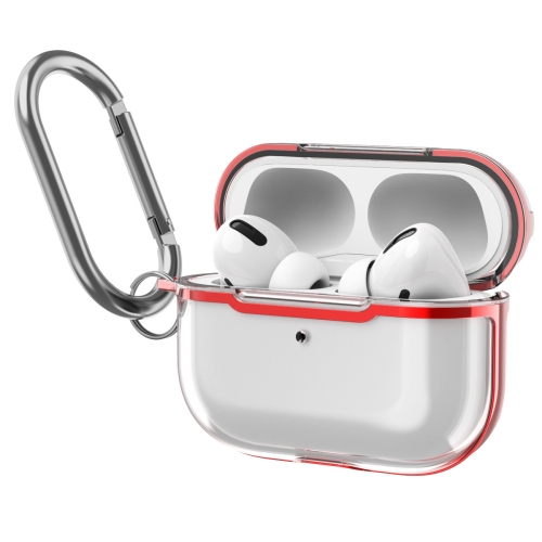 

DDEHY668 Electroplated Transparent Silicone + PC Protective Cover For AirPods Pro(Transparent + Red)