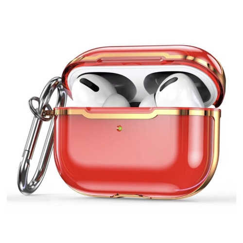 

DDEHY668 Electroplated Transparent Silicone + PC Protective Cover For AirPods Pro(Transparent Red + Gold)