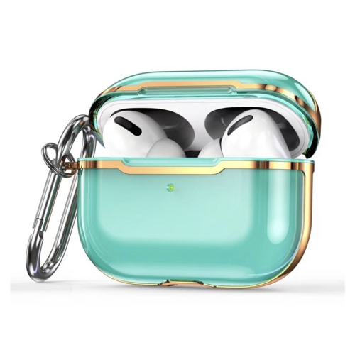 

DDEHY668 Electroplated Transparent Silicone + PC Protective Cover For AirPods Pro(Transparent Green + Gold)