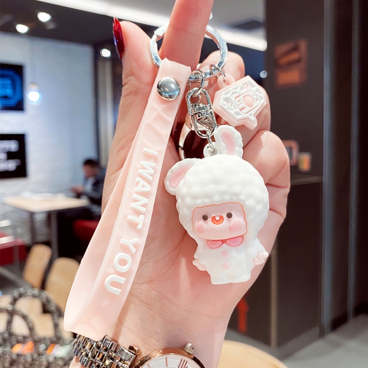 

5 PCS MX-80068 Cartoon Rabbit Car Keychain Student Schoolbag Pendant(White)