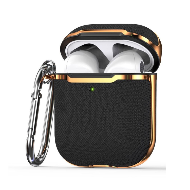 

Plated Fabric PC Protective Cover Case For AirPods 1 / 2(Black + Gold)