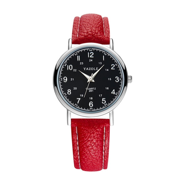 

YAZOLE 281 Dual Digital Dial Simple Retro Business Couple Quartz Watch(Large Black Tray Red Belt)