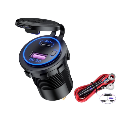 

Car Motorcycle Ship Modified USB Charger Waterproof PD + QC3.0 Fast Charge, Model: Blue Light With 60cm Line