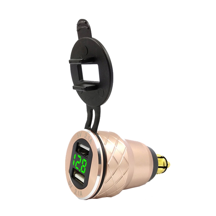 

Car Motorcycle USB Charger Metal With Voltage Display Car Charger EU Plug(Golden Green Display)