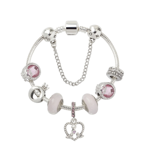 

SL85 Colored Glaze Large Hole Bead Bracelet Alloy Pink Series Love Bird Pendant Bracelet,Size: 19cm