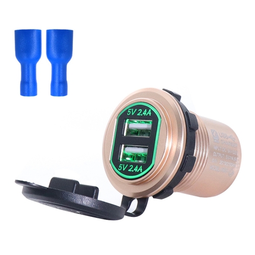 

Metal Double USB Car Charger 5V 4.8A Aluminum Alloy Car Charger(Golden Shell Green Light With Terminal)