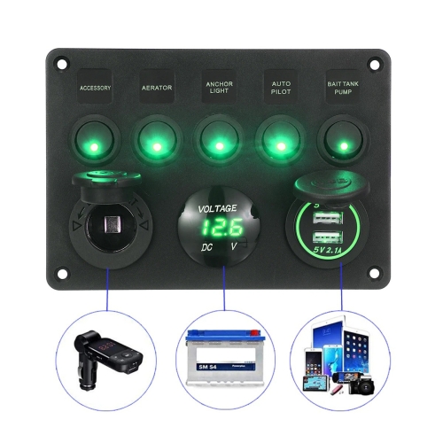 

RV Yacht Car Combination Cat Eye Switch Dual USB Car Charging Control Panel With Voltmeter (Green Light)