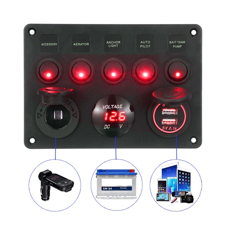 

RV Yacht Car Combination Cat Eye Switch Dual USB Car Charging Control Panel With Voltmeter