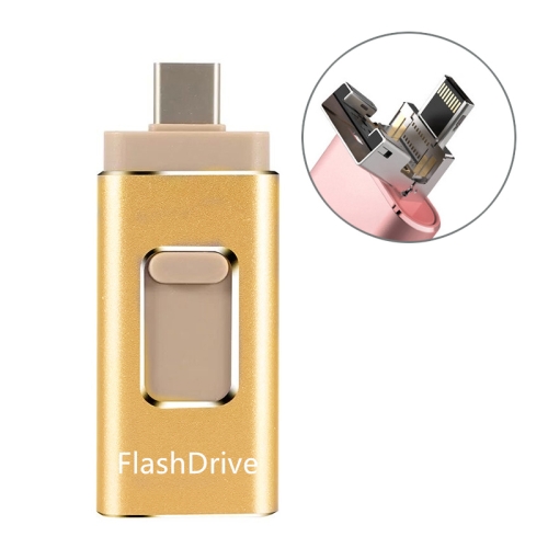 

32GB SH02 USB 3.0 + 8 Pin + Mirco USB + Type-C 4 In 1 Mobile Computer U-Disk With OTG Function(Gold)