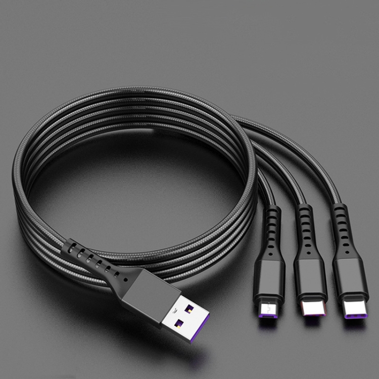 

2 PCS ZZ034 USB To 8 Pin + USB-C / Type-C + Micro USB 3 In 1 Fast Charging Cable, Style: 5A Super Fast-Black