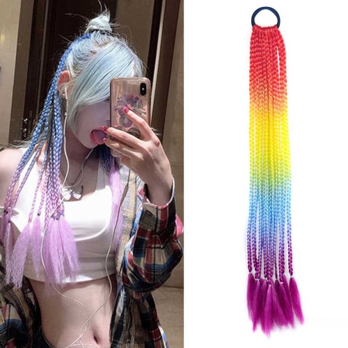 

2 PCS FQXBMW Colorful Braid Hair Band Wigs Corn Silk Colorful Dreadlocks Ponytail, Color: 29