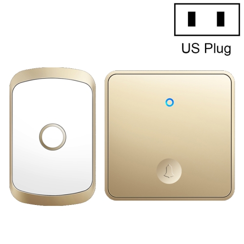 CACAZI FA50 1 For 1 Push-button Self-generating Wireless Doorbell, Plug:US Plug(Gold)