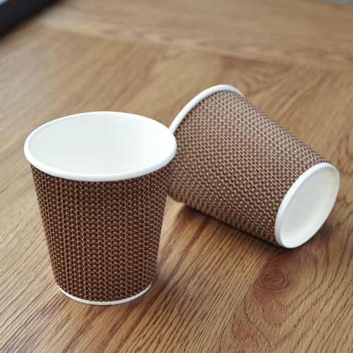 

100 PCS 8oz Linen Corrugated Thickened kraft Paper Corrugated Coffee Cup
