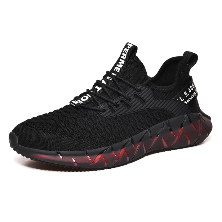 

Men Lightweight Breathable Mesh Sneakers Flying Woven Casual Running Shoes, Size: 46(Black)