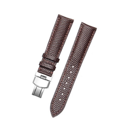 

Thin Watch Chain With Calfskin Lizard Pattern Strap, Size: Strap Width 18mm(Brown Silver Pull Buckle)