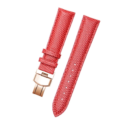 

Thin Watch Chain With Calfskin Lizard Pattern Strap, Size: Strap Width 18mm(Red Rose Gold Pull Buckle)