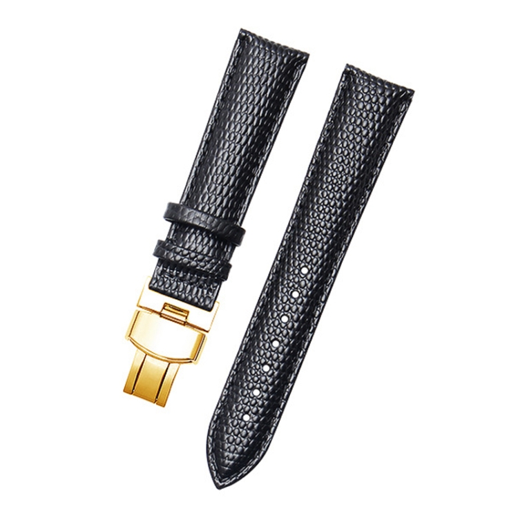 

Thin Watch Chain With Calfskin Lizard Pattern Strap, Size: Strap Width 20mm(Black Gold Pull Buckle)