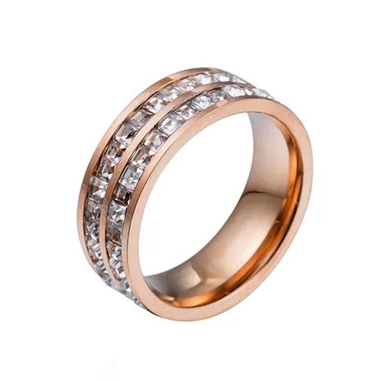 

2 PCS Girls Simple Titanium Steel Diamond Ring, Size: US Size 8(Double Row Rose Gold)