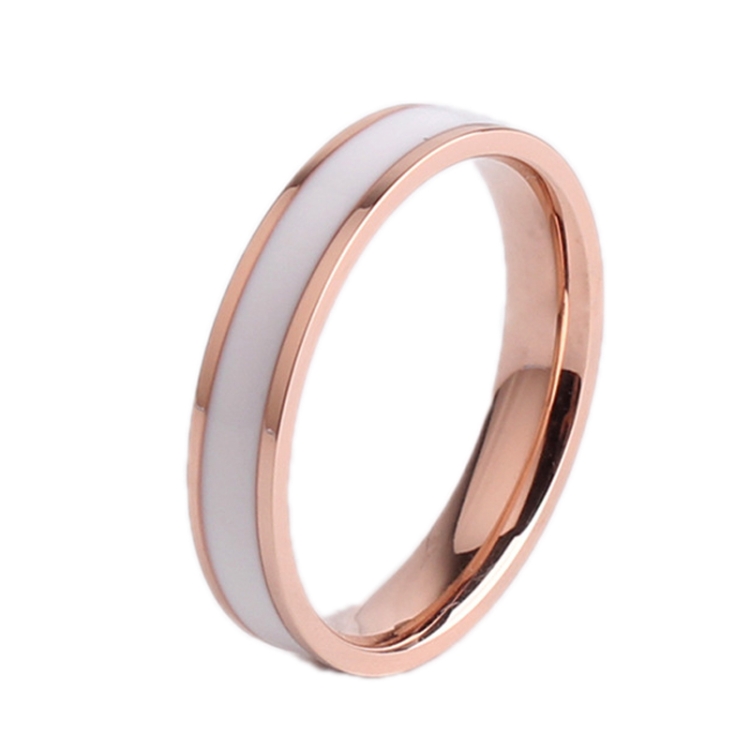 

4 PCS Simple Black White Epoxy Couple Ring Women Titanium Steel Ring Jewelry, Size: US Size 8(White Glue Rose Gold)