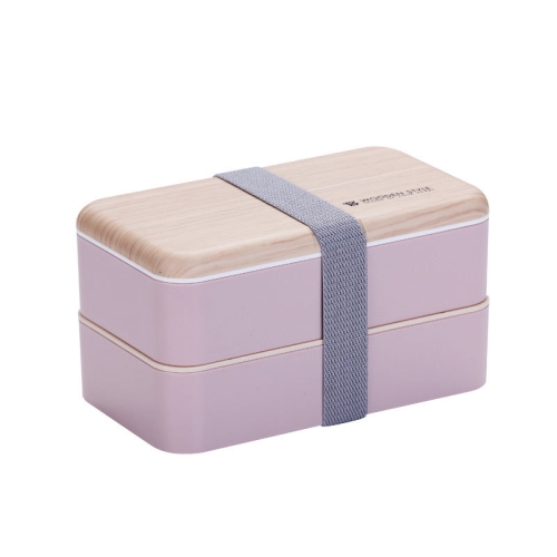Bento Box per studenti riscaldato da microonde portatile in legno a doppio  strato separato per ufficio con posate (rosa)