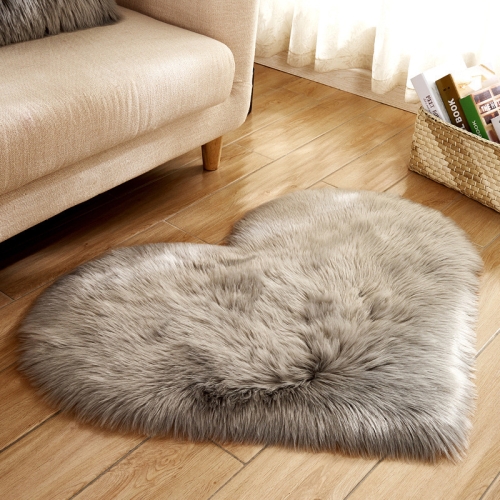 愛心地毯人造羊毛羊皮毛地毯人造地墊毛皮平紋蓬鬆軟地毯，尺寸:70x90cm（灰色）
