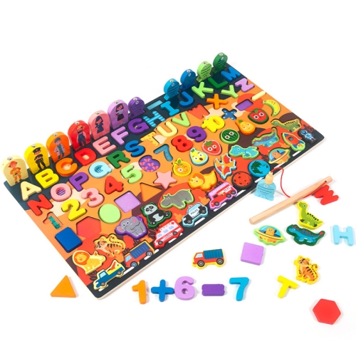 

UL-8955 11 In 1 Numbers Cognition Wooden Building Blocks Magnetic Fishing Educational Toy For Children(Math Board)