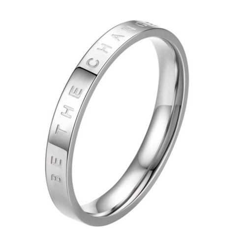

3 PCS Fashion Simple Narrow BE THECHANGE Ring Electroplated 18k Titanium Steel Couple Ring, Size: 9 US Size(Silver)