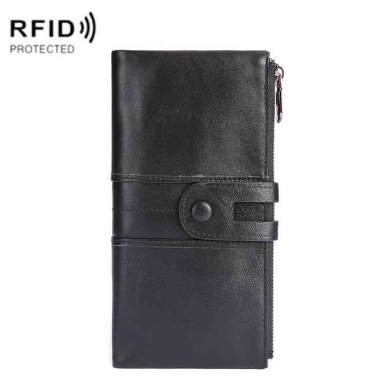 

Retro Ladies RFID Wallet Leather Long Mobile Phone Bag(Black)