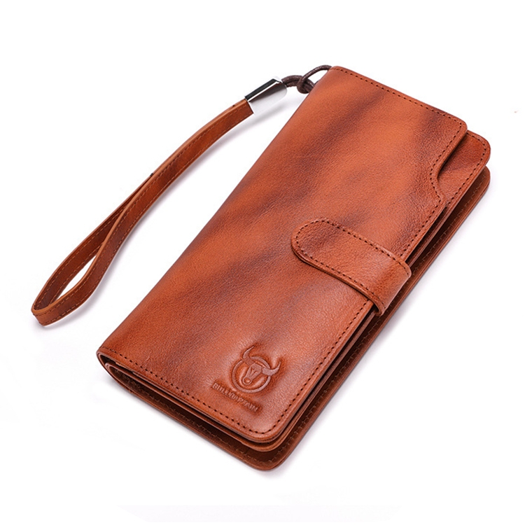 

BULL CAPTAIN 028 Man Leather Long Buckle Wallet Retro Cowhide Multi-Function Wallet (Orange)