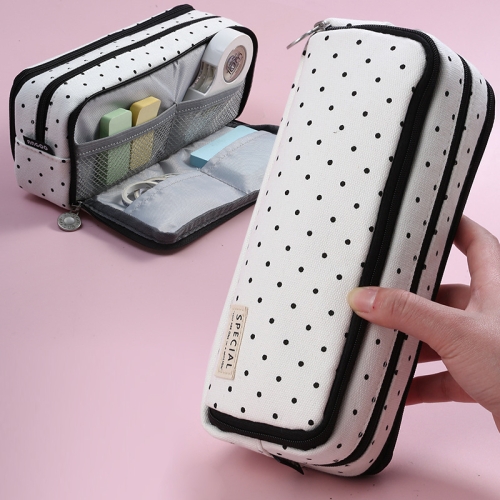 Angoo Double-Open Multi-Layer Stationery Pencil Case Multifunctional Cosmetic Bag(Star Rain Dot)