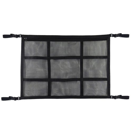 

Adjustable Hanging Car Inside Roof Luggage Clothing Storage Net Bag Car Storage Network Pocket, Size: 80x55cm(Double Zipper+Webbing (Black) )
