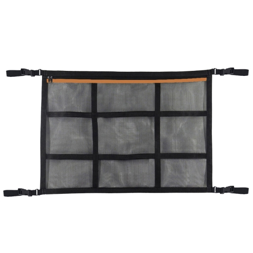 

Adjustable Hanging Car Inside Roof Luggage Clothing Storage Net Bag Car Storage Network Pocket, Size: 80x55cm(Double Zipper+Webbing (Black+Orange bag))