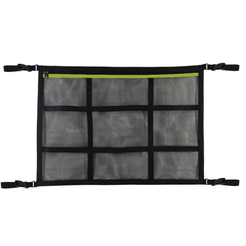 

Adjustable Hanging Car Inside Roof Luggage Clothing Storage Net Bag Car Storage Network Pocket, Size: 80x55cm(Double Zipper+Webbing (Black+Green))