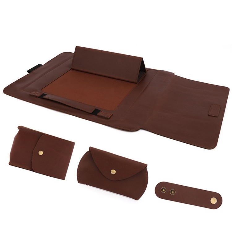 

4 in 1 13.3 inch Notebook Retro Cowhide Protective Cover Set(Brown)
