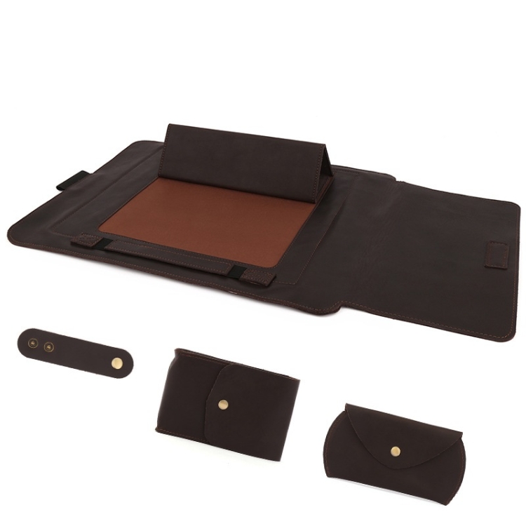 

4 in 1 13.3 inch Notebook Retro Cowhide Protective Cover Set(Coffee)