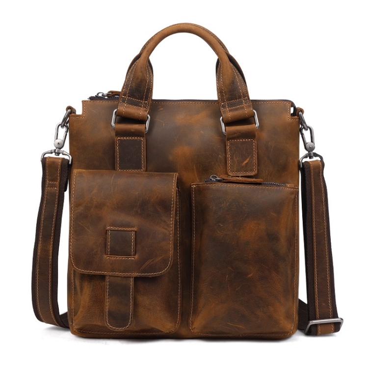 

B259 Retro Business Men Bag Vertical Portable Briefcase Messenger Bag, Size: 34x33x6cm(Brown)