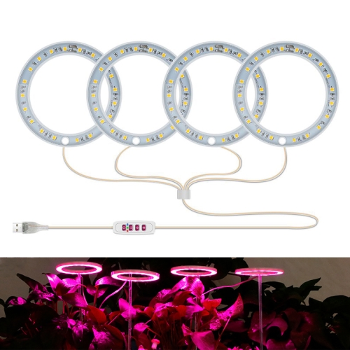 

LED Plant Growth Lamp Full Spectroscopy Intelligent Timing Indoor Fill Light Ring Plant Lamp, Power: Four Head(Pink Light)