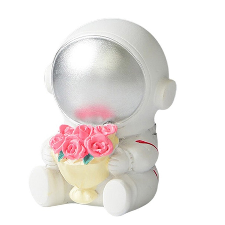 

2 PCS Resin Crafts Space Astronaut Ornaments Home Office Desktop Ornaments Children Gift, Style: Sitting With Flower Silver
