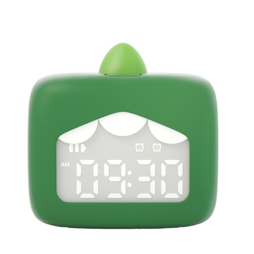 Cartoon Mini Smart Alarm Clock USB Rechargeable Children Bedside Fun With Sleeping Clock(Mushed Green)