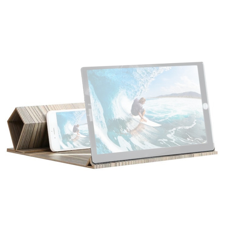 

12 inch Original Wood Grain 3D Mobile Phone Screen Amplifier HD Video Desktop Folding Stand(HD Version (Gray))