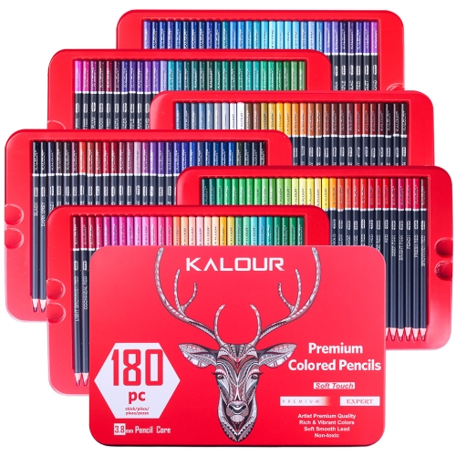 Kalour 180 couleurs Couleur Ensemble de plomb de crayons peints Fournitures  de peinture d'art (boîte