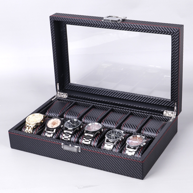 

Carbon Fiber PU Leather Watch Box Jewelry Storage Box Packaging Box, Style: 12 Watch Positions