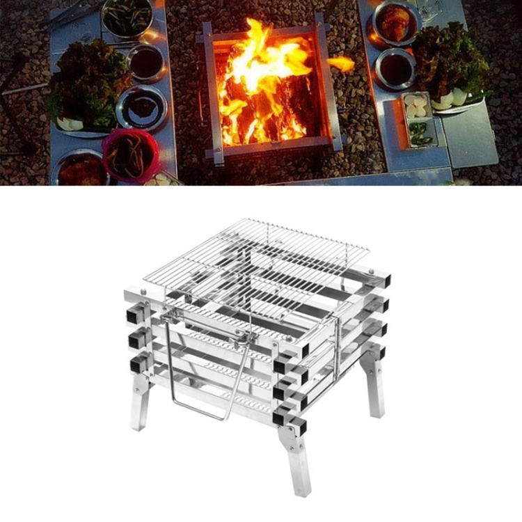 CF-723 All Stainless Steel Camping Folding Portable Barbecue Grill Charcoal  Grill Wood Stove