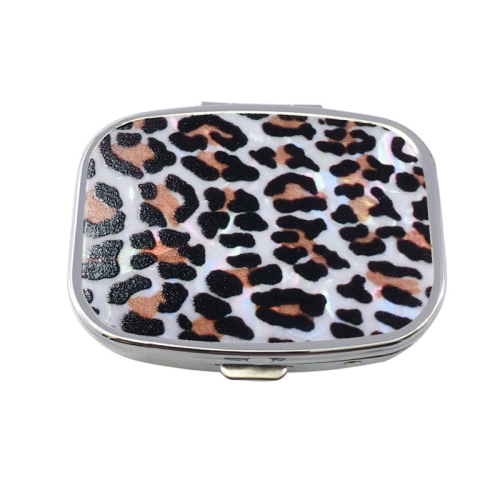 

2 PCS Y10336 Two-Compartment Metal Portable Pill Box(White Leopard)